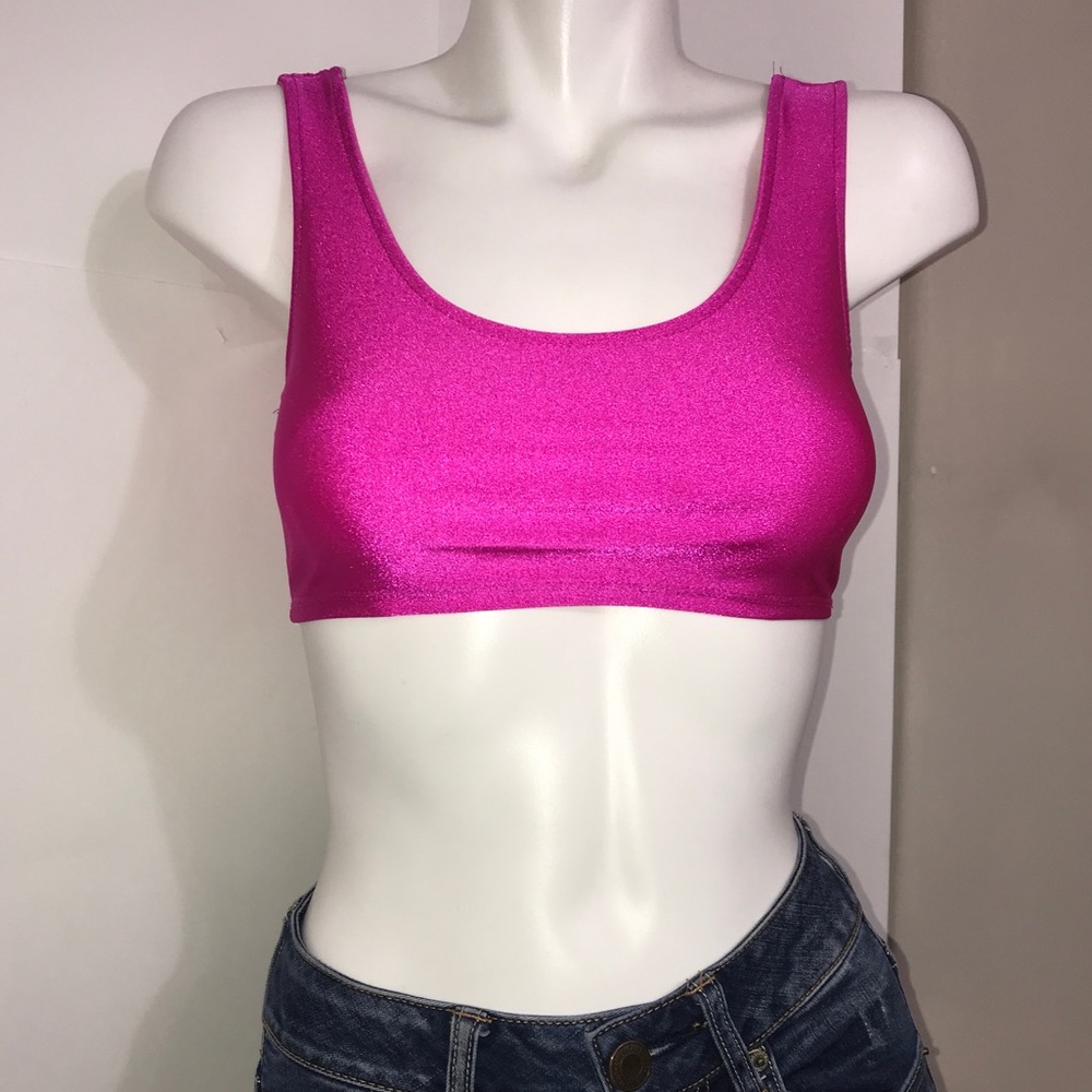 LOVE VINTAGE Neon Pink Scoop Neck Strappy Crop Top